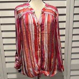 Hope & Harlow Pre loved Multicolored Striped Mandarin Collar Button Down Top